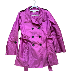 Cleo Pink Trench Coat with Wide Lapels and Glossy Finish Women’s 6